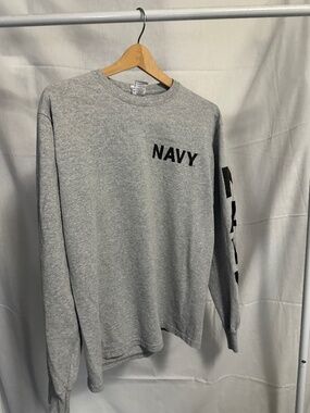 US Navy Long Sleeve Tee Gray Military Graphic Shirt Medium Soffe
